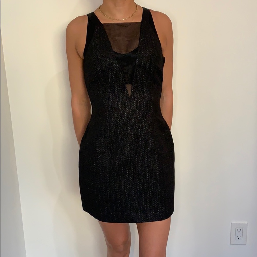 Black sheer front panel cocktail dress